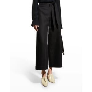 Vince Tie-Front Crop Wide-Leg Pants Womens 4 Black Linen/Cotton High-rise